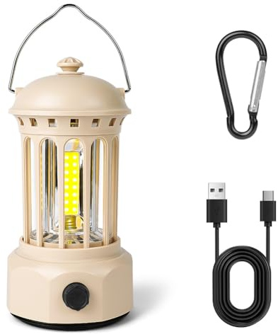 Flintronic Camping Lanterns Retro, Portable Camping Lights Retro Rechargeable/Battery Powered, Camping Lamp IPX4 Waterproof, Vintage COB Hanging Tent Light for Outdoor, Hiking, Garden, Emergency