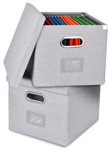 Umtiti 2 cajas organizadoras de archivos de tamaño A4 con tapa (carpetas no incluidas), tamaño carta, almacenamiento de carpetas de archivos, caja de archivos colgante duradera fácil de deslizar para