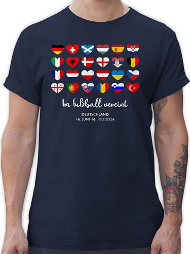 T-Shirt Herren - WM - Im Fußball vereint - Deutschland EM 2024 Länder - L - Navy Blau - Euro Tshirt Fussball Shirt männer Europameisterschaft Germany Fun-t-Shirts Deutschland-t-Shirt