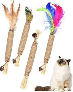ERKOON 4pcs Katzenminze Sticks, Silvervine Stick Matatabi Stick Katze Kausticks für Katzen Dental Kau-Sticks helfen bei Zahnstein & Mundgeruch Gesund Hygiene Zahnpflege