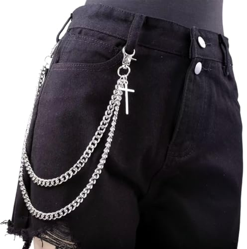 Pants Chain for Men Women Halloween Costumes Cross Jeans Chains Shorts Chains Goth Accessories Punk Hip Hop Wallet Chain Silver