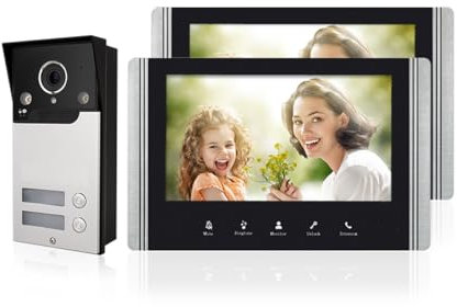 AOAMZ Interphone Vidéo Filaire 2 unités Sonnette, Visiophone Connecté 4 Fils avec Écran LCD TFT 7 Caméra de Vision Nocturne étanche Déverrouillage Surveillance Portier Vidéo Audio Bidirectionnel