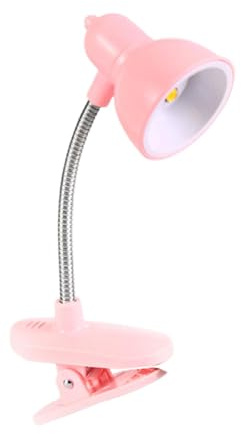 COMFOLIVING Lámpara de escritorio con clip, lámpara de mesa rosa portátil con abrazadera, luz de lectura para el cuidado de los ojos, diseño femenino moderno