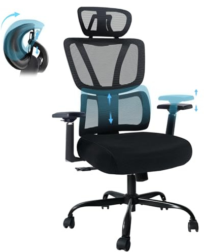 GGCIR High Back Office Chair,Ergonomic Big and Tall Desk Chair with Lumbar Support,3D Armrests,Adjustable Headrest,Comfortable Office Chairs for Home (Black)