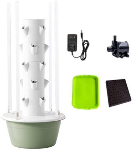 Torre de cultivo hidropónico,a de cultivo hidropónico en torre para huertos familiares, jardinera vertical con luz LED, hidropónico en torre para hierbas y verduras,28holes