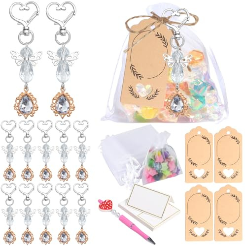 HINAYOSAN 30 st ängelska nyckelringar berlock set för bröllop gästgåvor och baby shower tillbehör med tackkort och organza-väskor