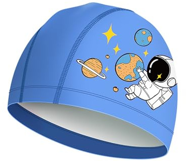 SSKHE Bonnet de Bain Enfant pour Garçons et Filles,Casquette de Bain PU Revêtue Imperméable et Confortable pour 3-17 Ans Enfants/Filles Cheveux Longs(Bleu)