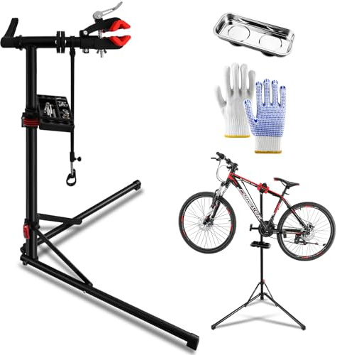 BOODPET Bicycle Repair Stand 50kg Heavy Duty – Foldable Bike Maintenance Stand with 360° Rotating Clamp, Height Adjustable 94–157cm, Magnetic Tool Tray & Gloves Included