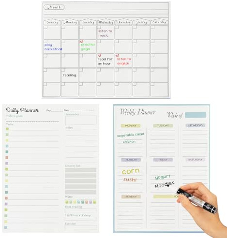 Magnetisk whiteboard för kylskåpsset, magnetisk kalender som innehåller månadskalender, vecka och kalendrar, kylskåpstavla för planerare, schema och meny, veckoplanerare, kylskåp 3 delar