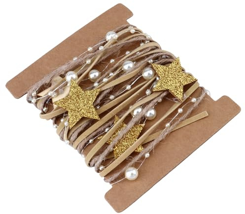 GARIOUANS Christmas Tree Ribbon Gold Glitter Wood Chip Decoration 2M DIY Wrapping Ribbon for Packaging and Bouquet Craft for Holiday Presents