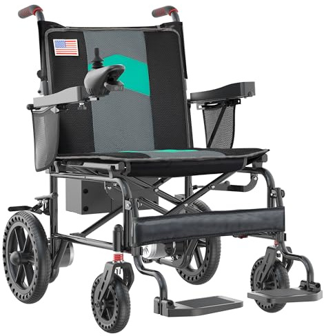 22'' Widest Seat Electric Wheelchairs for Adults - 500W Motor All Terrain Power Wheelchair, Support 350 lb, 15 Miles Lightweight Foldable Motorized Wheelchair for Seniors, Removable Battery, Blue