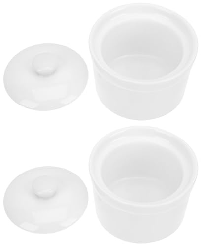 Cabilock Ollas de Cerámica para Estofado Lento con Tapa, 380 Ml, 2 Piezas, Cazuelas Blancas Aptas para Lavavajillas y Microondas, Ideales para Sopa y Guisos en Hogar y Cocina
