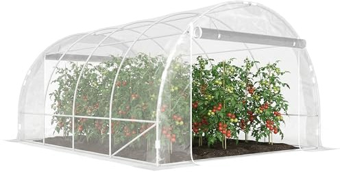 Outsunny Invernadero de lámina aprox. 4 x 3 x 2 m con amplia cremallera enrollable, vigas de soporte y bordes extendidos, película de PE resistente a los rayos UV, invernadero resistente al invierno
