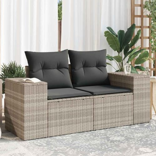 LoogCape Trädgårdsoffa med kudde, 2-sitsig ljusgrå, poly rotting lounge för terrass, balkong, utomhus, modulär design, UV-resistent