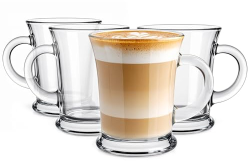 Glasmark KROSNO 1992 Set di 4 Tazze in Vetro con Manico 350 ml - Bicchieri da Caffè Tè e Cappuccino - Lavabili in Lavastoviglie - per Casa e Ristorante - Leo