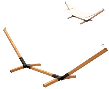 MOE UHANE® Armature de hamac en bois pour le jardin et la maison, montage rapide sans vis ni outils, bois naturel et raccords métalliques, compact, 100 % écologique, fabriqué dans l'UE