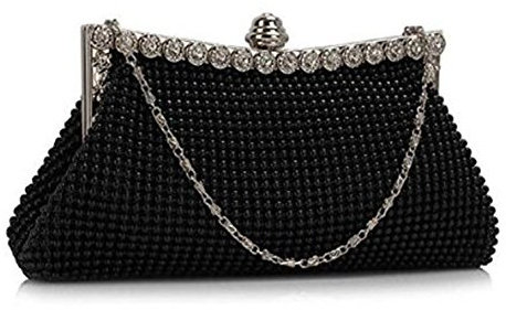 ele ELEOPTION Womens Beautiful Sparkly Crystal Satin Evening Party Clutch Bag Wedding Handbag for Ladies (Black)