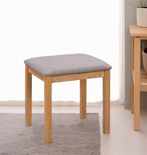 Hallowood Furniture Hereford Oak Stool for Dressing Table, Wooden Stool | Wooden Stool with Grey Cushion, Durable Dressing Table Stool for Bedroom, Vanity Stool with Elegant and Functional Design