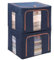 Tasmegol 2 Pack Storage Bins Boxes with Clear Windows and Metal Frames Collapsible and Stackable Linen Fabric Closet Organiser Container for Clothes Beddings (Navy)