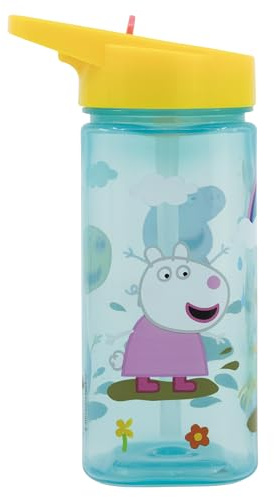 STOR Återanvändbar Vattenflaska Greta Gris med Integrerat Sugrör 530ml - BPA-fri - Fyrkantig Plastflaska Barn