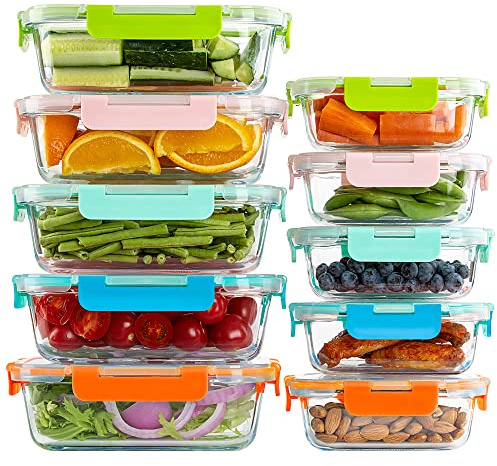 UMEIED 10 Pack Glass Food Storage Containers with Lids Leakproof, Airtight Glass Meal Prep Containers For Lunch, On The Go, Leftover, Dishwasher Safe