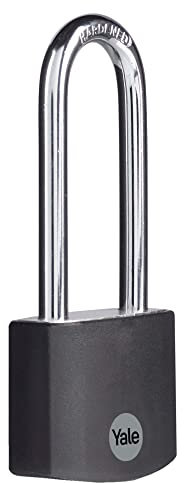 Yale - YE3B/38/156/1/BK Standard Security 38mm Aluminium Padlock with Long Shackle - Black - Long Hardened Steel shackle - 3 keys