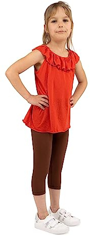 looksy Leggings pour Filles-Pantalons d'été Capri 19 Couleurs, Non Transparent, Confortable, à Porter au Quotidien, Tissu en Coton Doux et Respirant, Marron 9 Ans (134 cm)