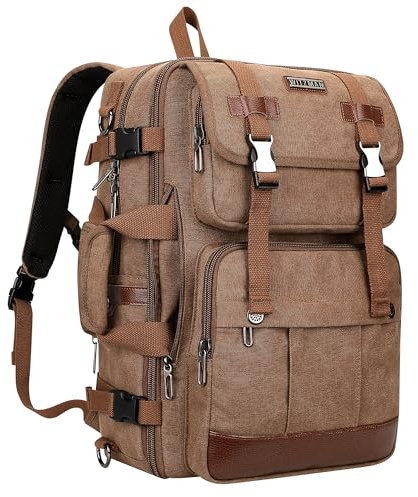 WITZMAN Canvas Reiserucksack Herren Groß Skalierbar Handgepäck Vintage Daypack Fit 17 zoll Laptop(A6617-3 Braun)