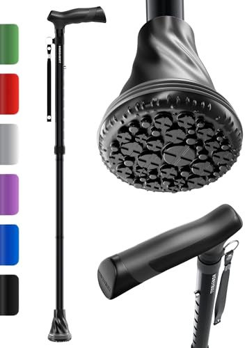 HONEYBULL Walking Cane for Men & Women – Foldable, Adjustable, Lightweight Cane with Air Cushion Tip for Stability & Ergonomic Grip, Heavy Duty Walking Sticks for Seniors (Black)