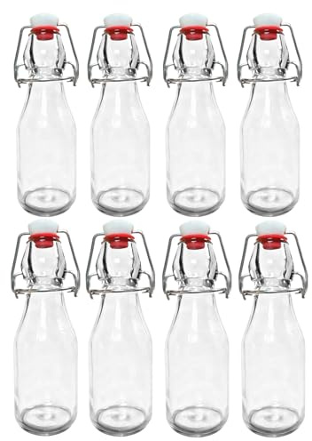 Hniuyun 8 Pack 250ml Clear Glass Bottle, Beer Bottle with Flip-top Airtight Stoppers for Milk, Vanilla Extract, Beverages, Oil, Beer, Vinegar, Soda, Kombucha