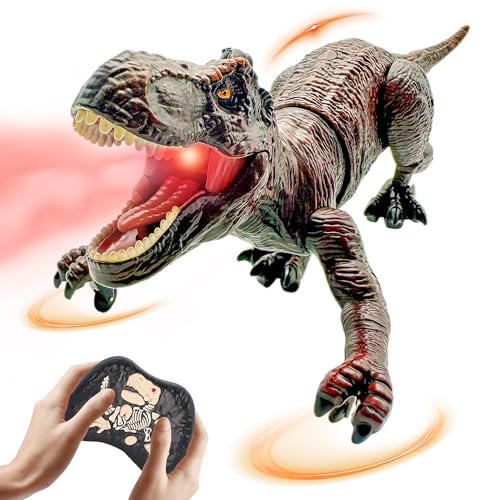 Moskiddo Remote Control Dinosaur Toys for Kids 3-5, 5-7, 8-12, 10-12, Electronic RC T Rex Dino Robot Toy for Boys, Top Christmas & Birthday Gifts for 6 7 8 9 10 11 & 12 Year Old Boys (Color: Brown)