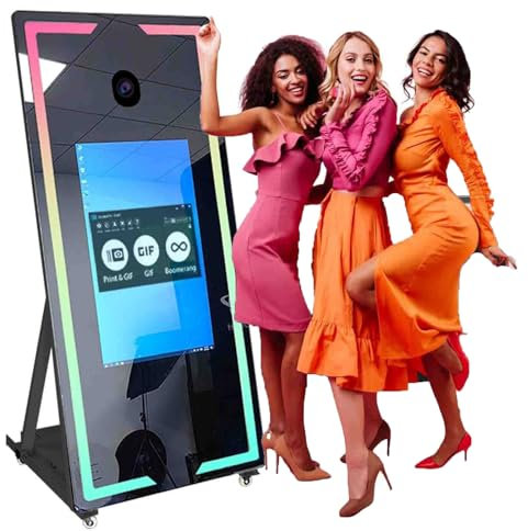 45''/65'' Magic Mirror Photo Booth-Maschine (22''/32'' Touchscreen) + Flightcase, Tragbare Selfie Mirror Photo Booth + Pc (I5-8gb+256gb), Für Partys Und Events,Black-65”