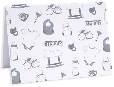 Sameside Studio Baby Card Set with Envelopes, 24 Pack - 4.75 x 3.5 Inch, Blank Inside, Hand-Illustrated, Modern Toile Design - Perfect for Baby Showers, Thank You Notes, Announcements