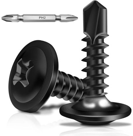 50 Stück Blechschrauben 4,8 x 16 mm, Bohrschrauben, Selbstschneidende Schrauben Edelstahl, Kreuzschlitzschrauben, Schwarze Oxid, mit Schraubendreher Bit
