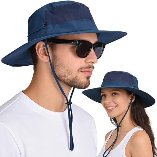 EINSKEY Cooling Sun Hat for Men Women, Packable Wide Brim Bucket Hat with Ponytai Adjustable Boonie Hat for Fishing Hiking
