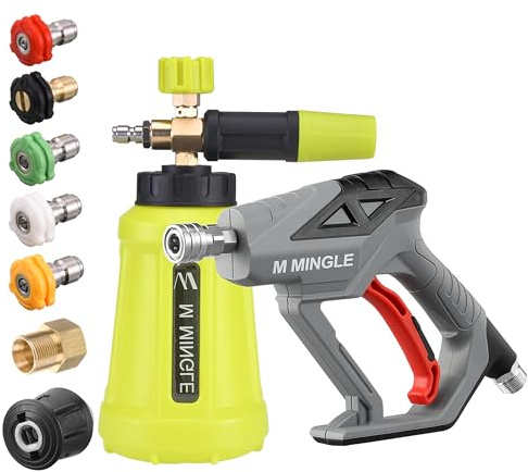 M MINGLE High Pressure Washer Gun with Snow Foam Lance, Compatible with Karcher K2, K3, K4, K5, K6, K7 Hose, 4000 PSI Cannon Foam Blaster Power Washer with 1/4 Quick Connector, 5 Spray Nozzle Tips