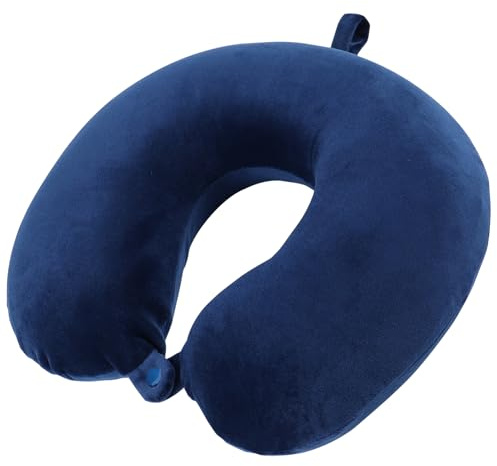 Hpoypmir Memory Foam Travel Neck Pillow, Ergonomic U-Shaped Headrest for Airplane Sleep, Car Travel, Office & Home Use - Portable with Washable Cover (Blue)