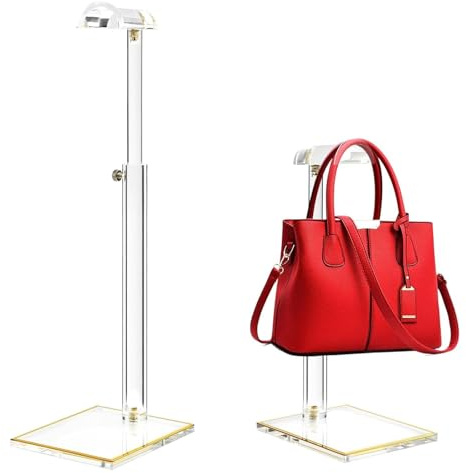 GREATRICH 2 Pièces Porte Sac à Main Table Adjustable, Support Rangement Sac à Main Transparent, Présentoir pour Sac à Main, Sac de Soirée, Pochette, Accroche-Sacs pour Armoire, Commerce, Exposition