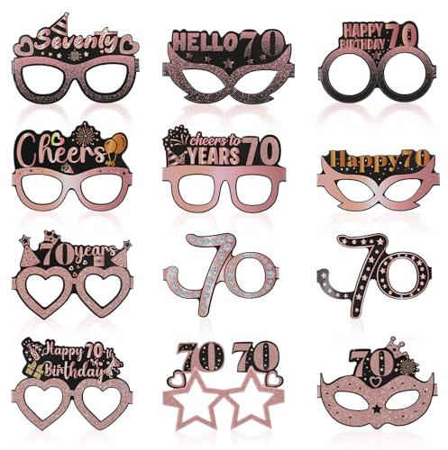 saerryor 24 Pcs 70th Birthday Glasses Happy Birthday Glasses 70th Birthday Decorations for Women Pink Rose Gold Black Birthday Sunglasses Photo Booth Props 70th Party Decorations