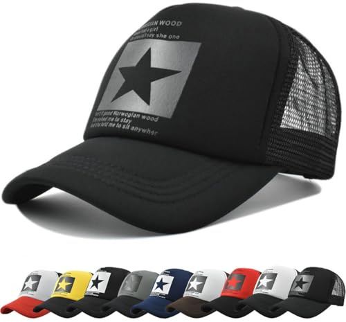 Gorras de Hombre Beisbol Pentagrama de Malla Respirable Gorra el Sol Moda Bordado Gorra Running Cierre de Hebilla Malla Ajustable Sombrero Verano Gorra Beisbol