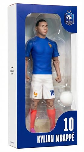 Megableu - Figura FFF Killian Mbappé # 10-20 cm - Grande figura realistica e articolata 10 punti - Licenza ufficiale della squadra francese - Giocattolo calcio con palloncino - Idea regalo Fan Blus