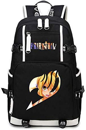 WANHONGYUE Fairy Tail Anime Backpack Schüler Schultasche Laptop Rucksäcke Freizeittasche Daypack Schwarz-4