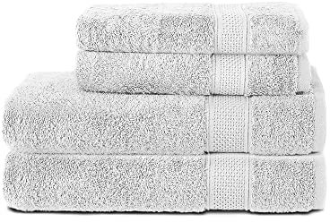 Komfortec 4er Handtuchset aus 100% Baumwolle, 2 Handtücher 50x100 cm und 2 Badetücher 70x140 cm Set, Frottee, Weich, Weiß