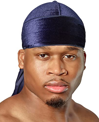 ShyneDurags Terciopelo Durag 360 Ondas, rastas y rizos, durags de Terciopelo Premium para Hombres y Mujeres, Ultra-Suave, cómodo y Moderno Accesorio Diario (Azul Oscuro)