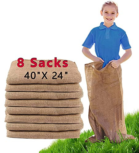 Alytree 8 Pack Burlap Potato Sack Race Bags, 24x40 Outdoor Lawn Games for Kids & Adults, Outside Yard Games for Birthday Party, Field Day Family Reunion, Carnival, Easter, Halloween, 4th of July