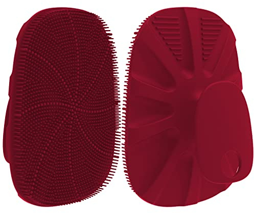 HieerBus Brosse pour le corps en silicone, Pour la douche et le bain, nettoyer et exfolier les peaux sensibles des femmes, hommes, bébés - Poignée antidérapante, bien moussante, 1 paquet, rouge
