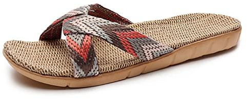 Mules pour femme - Antidérapantes - Chaussures de bain confortables - Pantoufles en lin légères - Plateforme - Intérieur et extérieur