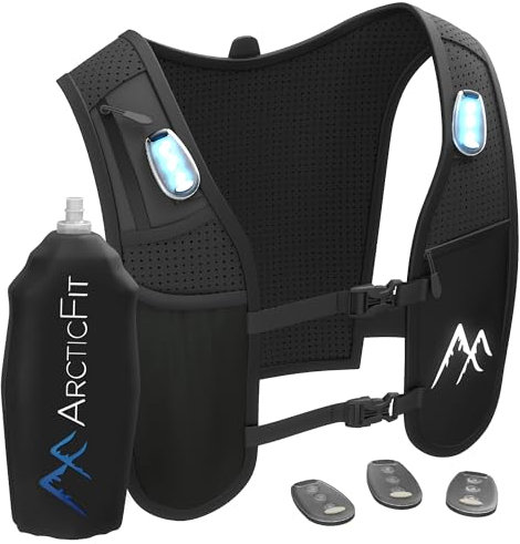ArcticFit LED Running Vest - Adjustable Unisex Reflective Vest with Phone Holder and Storage - Lightweight and Durable Running Backpack Alternative - Hydration Vest