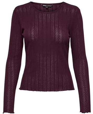 ONLY Damen Einfarbiges Langarm Shirt Basic Rundhals Rollkanten Top Longsleeve Oberteil ONLCARLOTTA, Farben:Weinrot, Größe:M