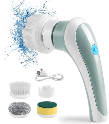 OBEST Spazzola Elettrica per Pulizia, 360° Rotante Senza Fili Spazzola Elettrica, Impermeabile IPX7 Spazzola con 3 Testine Intercambiabili, per la Pulizia Profonda di Piastrelle, Cucina, Vetro, Bagno